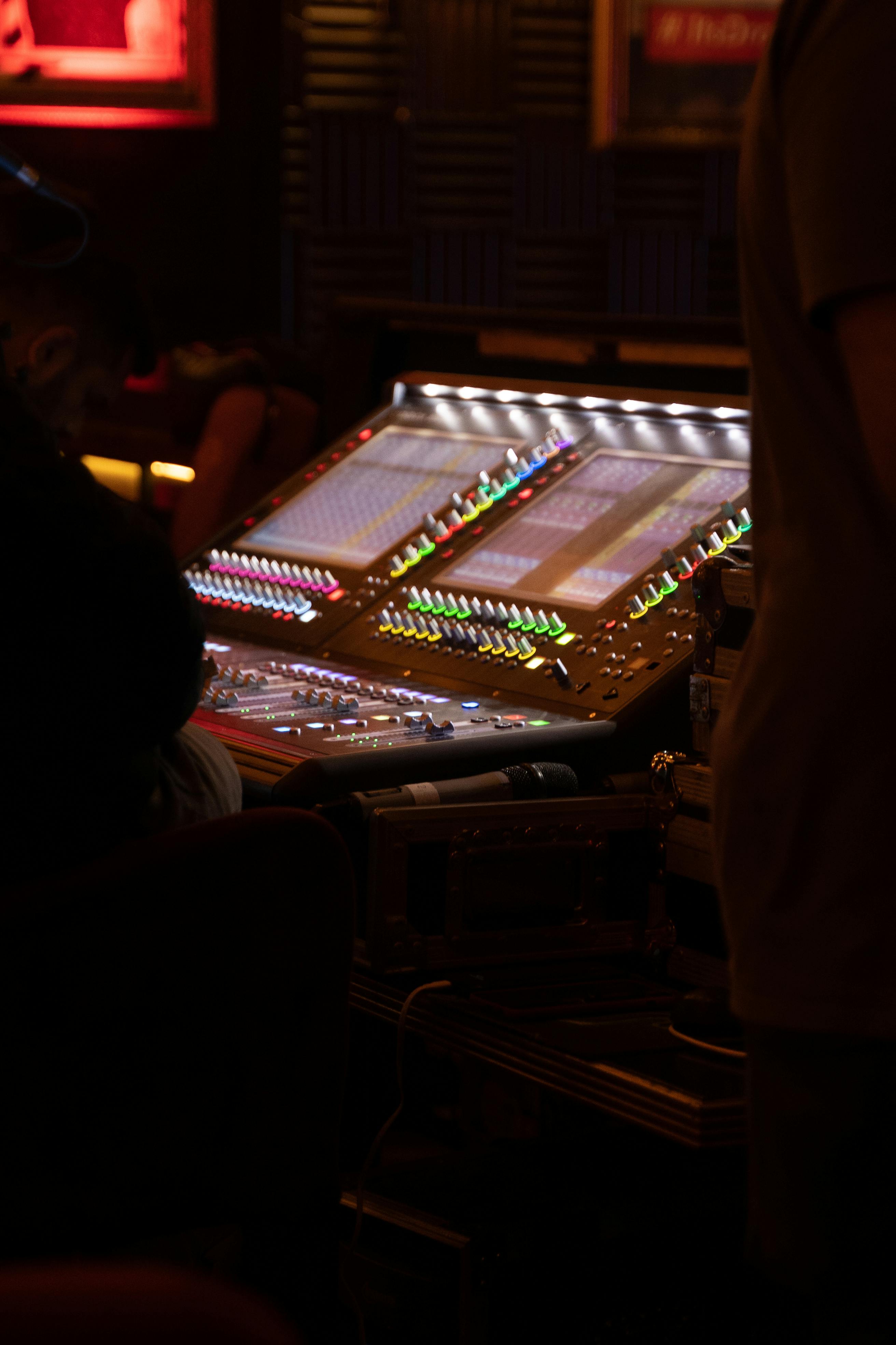 Close up of an analog mixing console